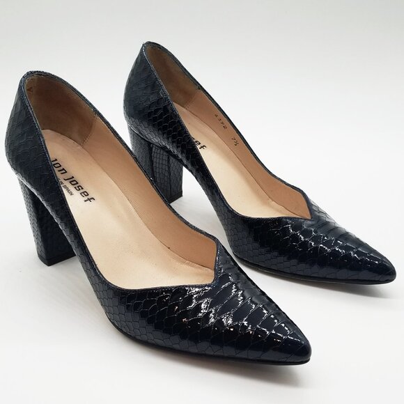 Jon Josef Sweetheart Pointed Toe Block Heel Pump Black Croco Patent Leather 7.5 - Picture 2 of 16